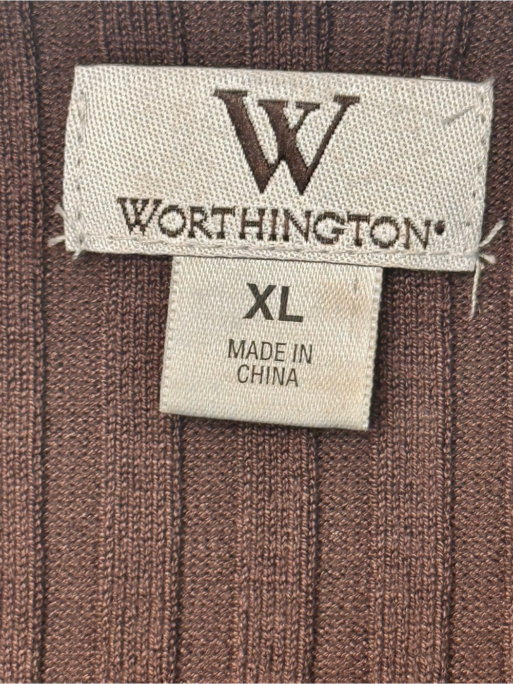 Y2K VTG 00s Brown Stretchy Ribbed U Metal Opening Ribbed Top XL Worthington - Picture 5 of 6